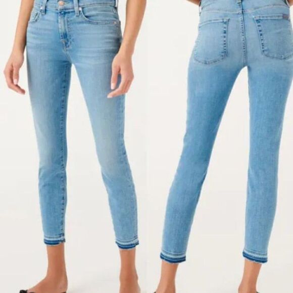 7 For All Mankind Jeans Women 25x26 Alta Blue Ankle Skinny Release Hem Jeans - Picture 1 of 9